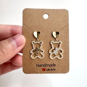 Gold Bear Mismatch Dangle Earrings Pearl & Rhinestone (Mix & Match 2 for $15)